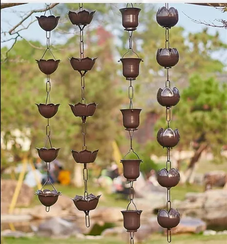 Vista 4 de Rain Chain Aluminium, Outdoor Garden Decorative Chain for Roof Gutter Downpipe(Style 2,1m/3ft)