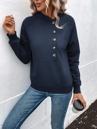 Vista 5 de SweatyRocks Sudadera casual de manga larga raglán para mujer, sudadera con capucha y medio botón frontal