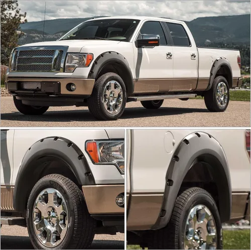 Vista 6 de YITAMOTOR Guardabarros de repuesto para Ford F-150 F150 2009-2014, juego de guardabarros delantero y trasero, acabado negro liso estilo remache