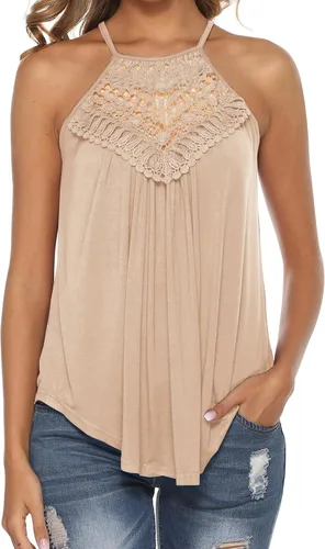 Vista 24 de Bluetime Halter Tops Women Sleeveless Crochet Flowy Cute Summer Tank Tops Negro