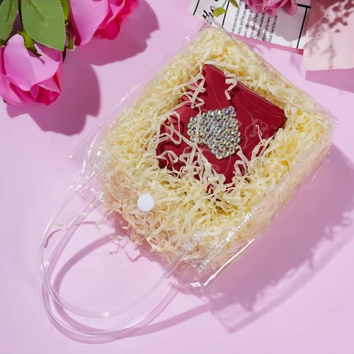 Vista 6 de 25 bolsas de regalo de PVC transparente con asas, bolsa de plástico pequeña, envoltura de regalo transparente reutilizable / bolsas de compras