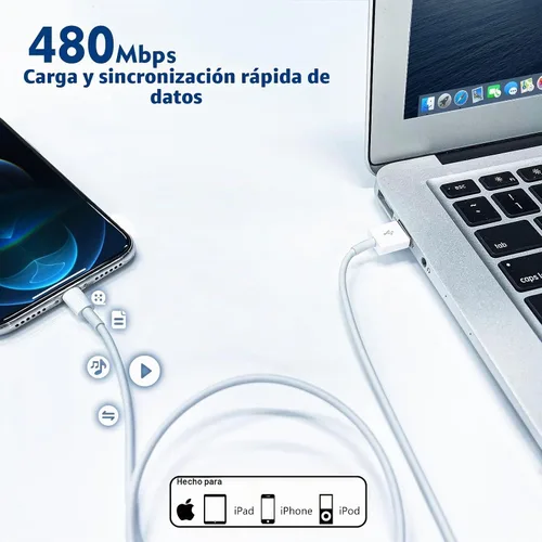 Vista 3 de Cargador para iPhone Apple, [Certificado Apple MFi] Paquete de 2 cables Lightning de carga rápida de 1 metro, cable de carga USB de pared, adaptador