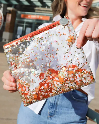 Vista 2 de Packed Party Spirit Squad Confetti Everything Pouch, bolsa de maquillaje, bolsa de viaje, bolsa de cosméticos para mujer, Explosión anaranjada