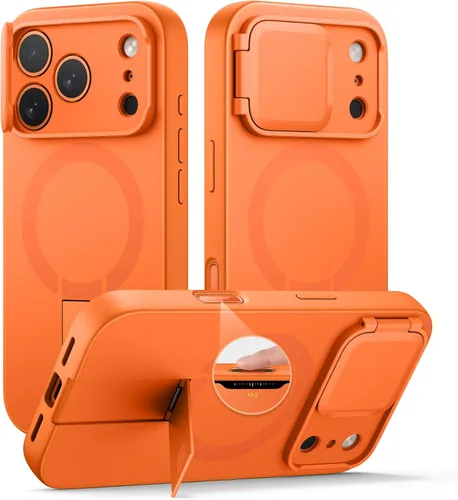 Vista 73 de SURITCH Funda para iPhone 12/12 Pro con cubierta magnética para cámara deslizante y soporte ajustable, compatible con MagSafe, funda protectora Negro