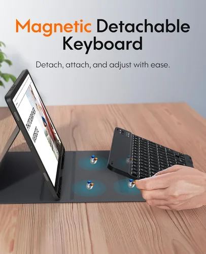 Vista 3 de CHESONA Funda para Samsung Galaxy Tab S9 Fe con teclado, retroiluminación de 7 colores, teclado magnético desmontable y soporte para S Pen, funda