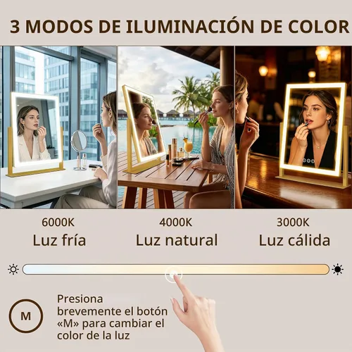 Vista 2 de Kotdning Espejo de tocador con luces, espejo de maquillaje LED de 16.7 x 13.2 pulgadas, espejo de maquillaje iluminado con luces, control táctil