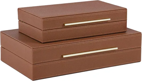 Vista 13 de HofferRuffer Juego de 2 cajas decorativas de piel sintética, organizador de accesorios grande de recuerdos, organizador de joyas con tapa con Negro