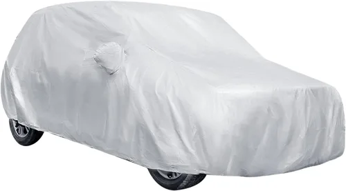 Vista 12 de Cubierta protectora de autos Uxcell 190T, cubierta de poliéster, impermeable y transpirable para todo tipo de clima, Blanco/Plateado