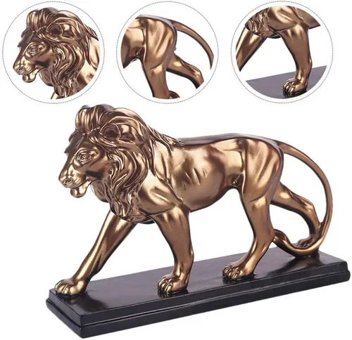 Vista 9 de VOSAREA Estatua de león de oro, estatua de león de resina, adorno de escultura de gato salvaje africano, estatua de león chino Fengshui