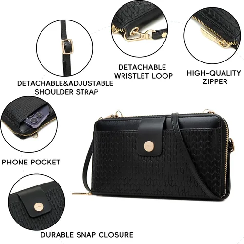 Vista 4 de Cartera cruzada para teléfono celular para mujer con protección RFID y múltiples ranuras para tarjetas