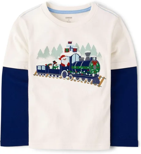 Vista 15 de Gymboree - Camisetas de manga larga con gráficos bordados en capas para niños y niños pequeños Oso de nieve azul