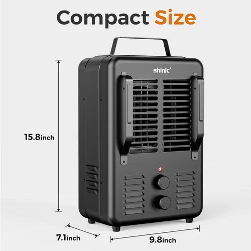 Vista 7 de Shinic Calentador Milkhouse de 1500 W, calentador utilitario Milkhouse con termostato ajustable, protección contra sobrecalentamiento y vuelco