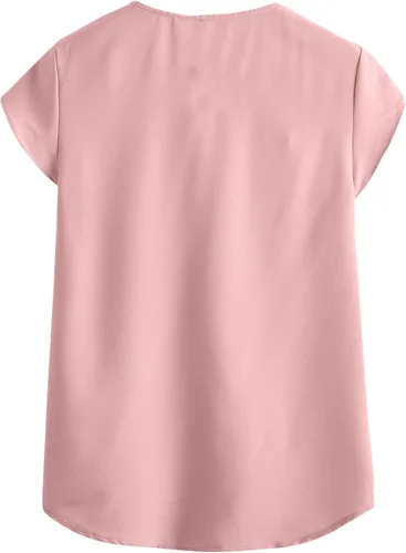 Vista 2 de Romwe Women's Elegant Short Sleeve Mock Neck Workwear Blouse Top Shirts