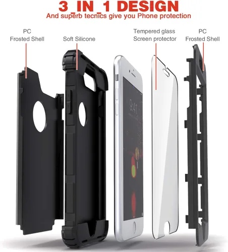 Vista 6 de IDweel Funda para iPhone 8 Plus, Funda para iPhone 7 Plus con Protector de Pantalla de Vidrio Templado, 3 en 1 Resistente a Golpes Delgada Híbrida