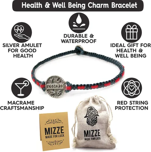 Vista 5 de La Salud De La Mujer Salomón sello amuleto en plata sobre de macramé pulsera con rojo cadena
