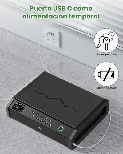 Vista 4 de HOLEWOR - Caja de seguridad para armas, cajas fuertes biométricas para pistolas con pantalla LCD de tiempo y batería, caja de seguridad