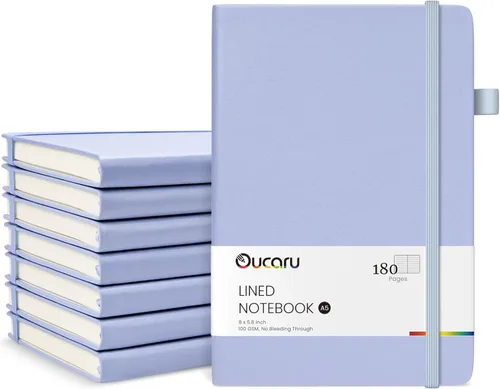 Vista 18 de Oucaru Cuaderno rayado, paquete de 8, 180 páginas, diarios A5 para escribir, papel grueso de 100 GSM, cuadernos pequeños diarios para mujeres