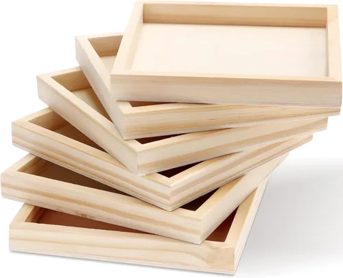 Vista 7 de 6 bandejas de madera sin terminar bandejas de madera para servir DIYBlank tableros de madera para manualidades, proyectos, pintura, suministros