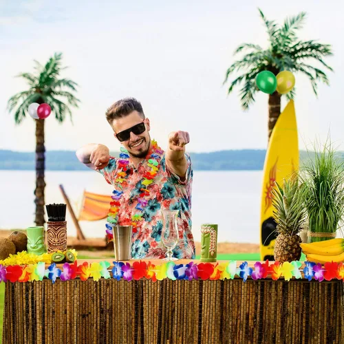 Vista 7 de Ruisita Juego inflable de 57 piezas para fiesta Luau, incluye palmeras inflables, plátano, bolas de playa, flamenco, juguetes de flamenco, loro