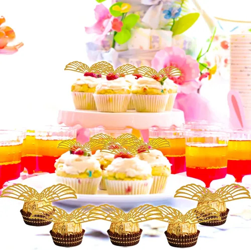 Vista 5 de 100 piezas de decoración de chocolate para fiesta de mago, alas doradas, decoración de pastel de ranas de chocolate, decoración de chocolate