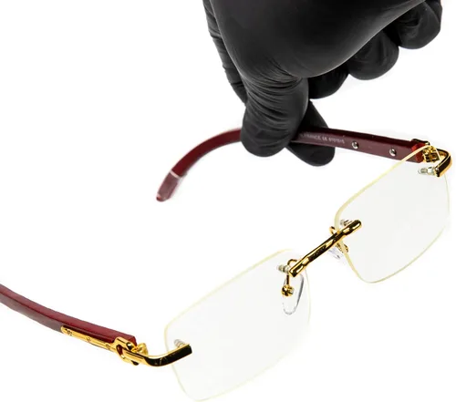 Vista 6 de Lentes de madera sin montura vintage retro con marco dorado para hombre