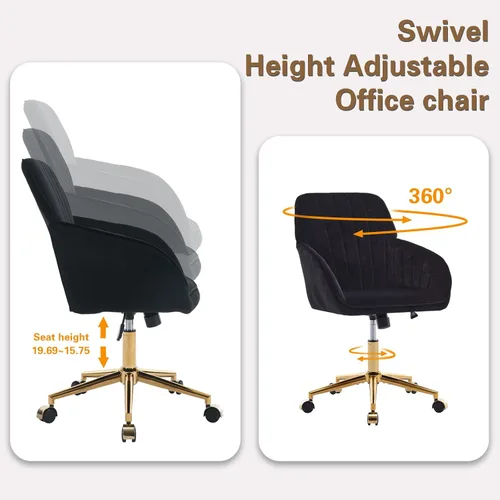 Vista 6 de Silla moderna de oficina en casa, cómoda silla de escritorio de terciopelo, silla de tocador de maquillaje con ruedas, silla giratoria ajustable