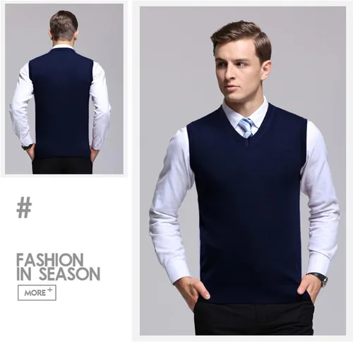 Vista 19 de Amussiar Suéter casual para hombre, chaleco con cuello en V, ajustado, sin mangas, suéter de punto