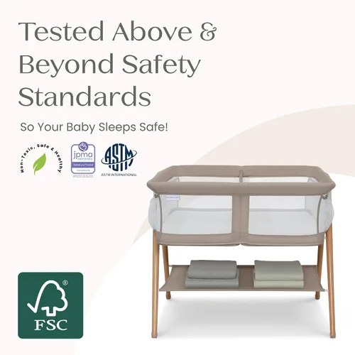 Vista 3 de Delta Children Bondi - Moisés gemelar de madera de haya con sábana de malla transpirable PureAir y madera certificada FSC, color tostado
