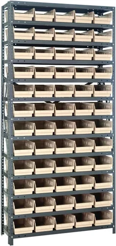Vista 240 de Quantum QSBU-245BK Heavy Duty Shelving Unit with (7) Shelves and (24) QUS245 Black Bins for Garage Warehouse Storage Distribution 400 lb Load