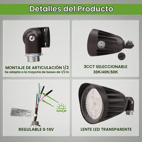 Vista 4 de Luz de inundación del proyector de la bala de 25W LED, 3500LM, 3CCT 1-Paquete