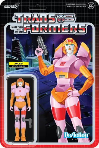 Vista 2 de Super7 Transformers Arcee (rosa y naranja) - Figura de acción de Transformers de 3.75 pulgadas con accesorio, coleccionables clásicos de dibujos