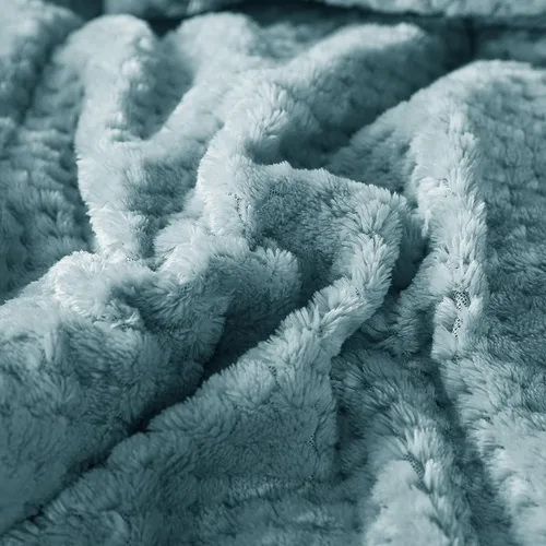 Vista 6 de KASENTEX - Edredón de lujo súper ultra suave de sherpa de pelo sintético, ropa de cama reversible apta para lavar a máquina, en color azul cielo