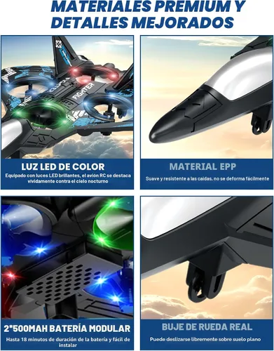 Vista 5 de JoyRapt Drones para niños Avión RC de espuma, avión de control remoto Toys and Gifts for 6 8 10 Years Old Boys, Jet Helicopter Drones with LED