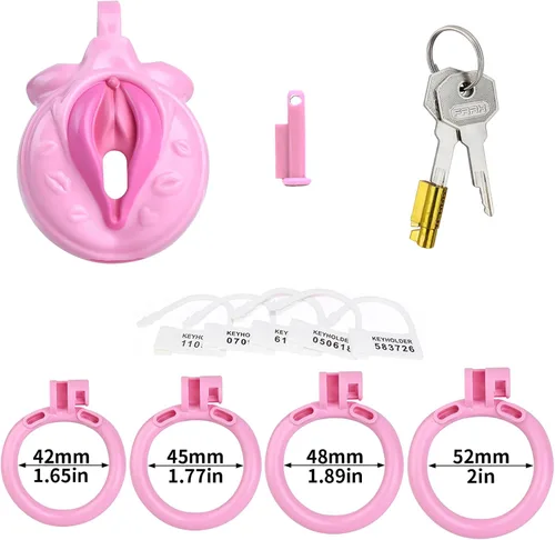 Vista 6 de Dispositivo de castidad masculina, jaula de castidad pequeña, mini jaula de resina, juguetes sexuales para hombres con 4 anillos de diferentes