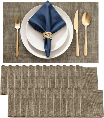 Vista 23 de Juego de 4 manteles individuales de vinilo duraderos, antideslizantes para mesa de comedor, resistentes al calor, lavables, de PVC, fáciles