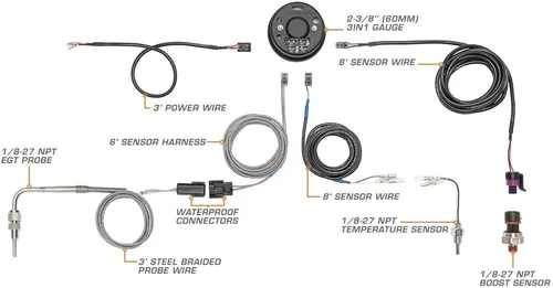 Vista 3 de GlowShift Paquete de medidor diésel 3 en 1 compatible con Ford Super Duty F-250 F-350 7.3L Power Stroke 1999-2002 – Esfera negra de 2.362 in 1500 F