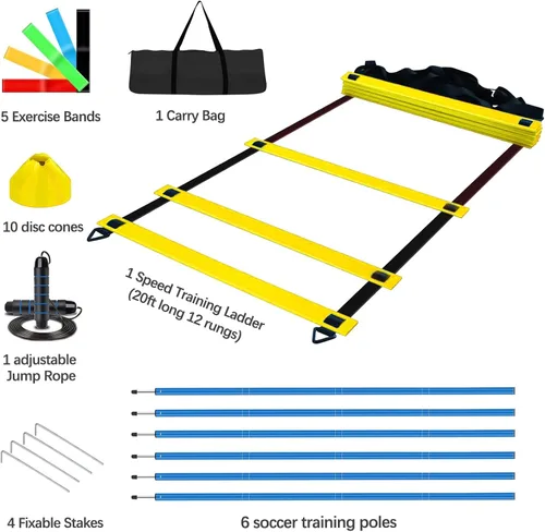 Vista 6 de Haootadiy Varas de Entrenamiento de Agilidad de Fútbol Equipo de Fútbol Ajustable para Entrenamiento Incluye 6 Varas de Agilidad Flexibles