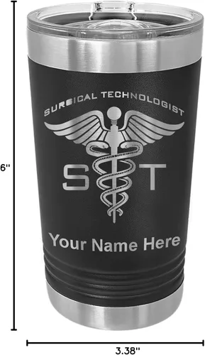 Vista 5 de LaserGram Vaso de pinta aislado al vacío de 16 onzas, ST Surgical Technologist, grabado personalizado incluido (negro)