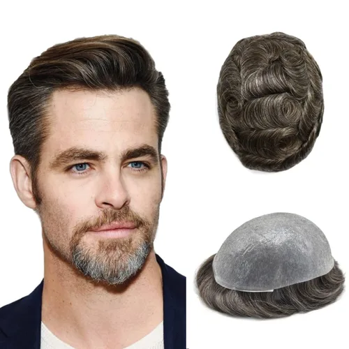 Vista 24 de Tupé para hombre 100% europeo cabello humano tupé para hombres piel ultra fina para hombre piezas de pelo sistema de reemplazo V-Looped Natural