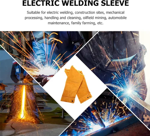 Vista 3 de OSALADI Leather Welding Sleeves Protective Arm Sleeves Heat Resistant Cowhide Oversleeves for Welding Work 1 Pair