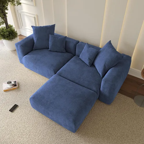 Vista 61 de WJShome Cloud Couch Sofá Seccional Modular, Sofá en Forma de L de 102 pulgadas con Otomana, Sofá de Pana Beige de 3 Asientos, Sofá Seccional