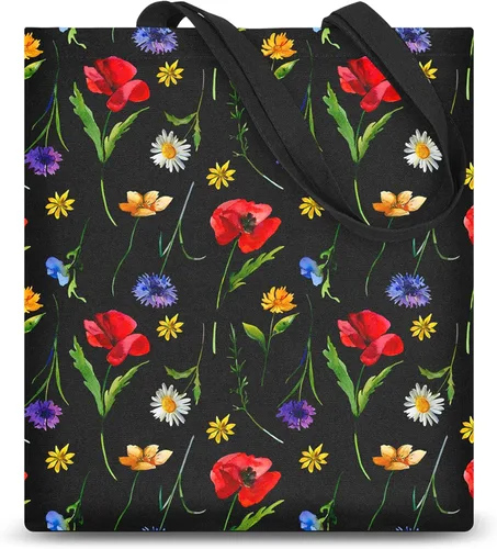 Vista 16 de AUSVKAI Bolsa de lona estética para mujer, lindas bolsas de algodón reutilizables de tela para la universidad, compras, playa, comestibles, regalos
