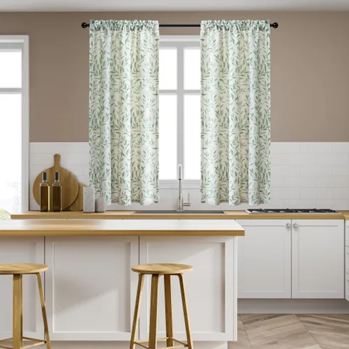 Vista 13 de VOGOL Cortinas con estampado de pájaros campestres, 30 x 24 pulgadas, 2 paneles, beige Linen Look Texture, Decorative Small Window Treatment