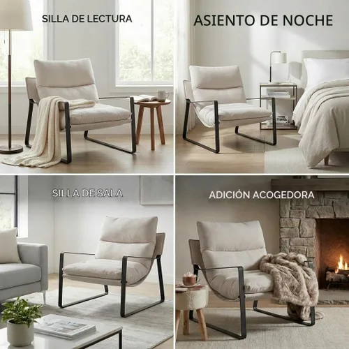 Vista 9 de Ya-Home Mid-Century - Silla decorativa, silla de lectura tapizada de Beige