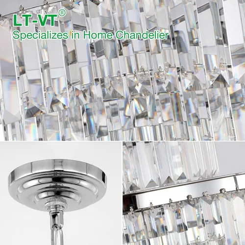 Vista 5 de Candelabros y luces de cristal de estilo moderno cromado redondos colgantes clásicos, lámpara colgante de techo accesorio de iluminación de 5