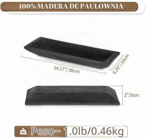 Vista 5 de Hanobe Wood Decorative Bowl for Coffee Table Entryway Decor, Rustic Black Negro