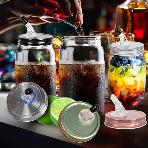 Vista 7 de Boquillas para verter tarros de masón, dispensador de flujo libre para tapas de vertido de whisky Moonshine, apto para tarros Mason de boca regular