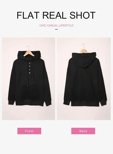 Vista 3 de Dokotoo - Sudaderas con capucha para mujer, con cuello de botón y cordón de ajuste, sudaderas casuales de manga larga