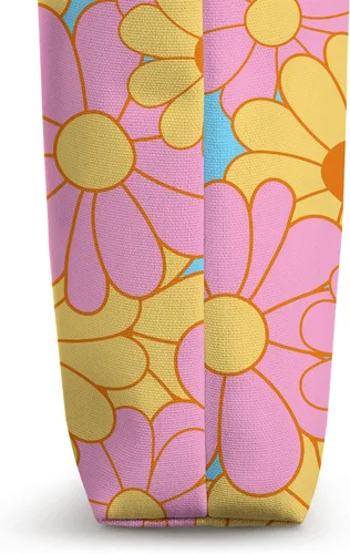 Vista 3 de Retro Groovy Flowers Floral Hippie 70s Cute Pink Turquoise Tote Bag