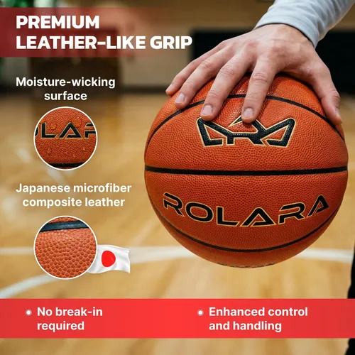 Vista 2 de Balón de baloncesto profesional aprobado por la NFHS de cuero compuesto japonés con vejiga de butilo para una retención de aire superior, pelota
